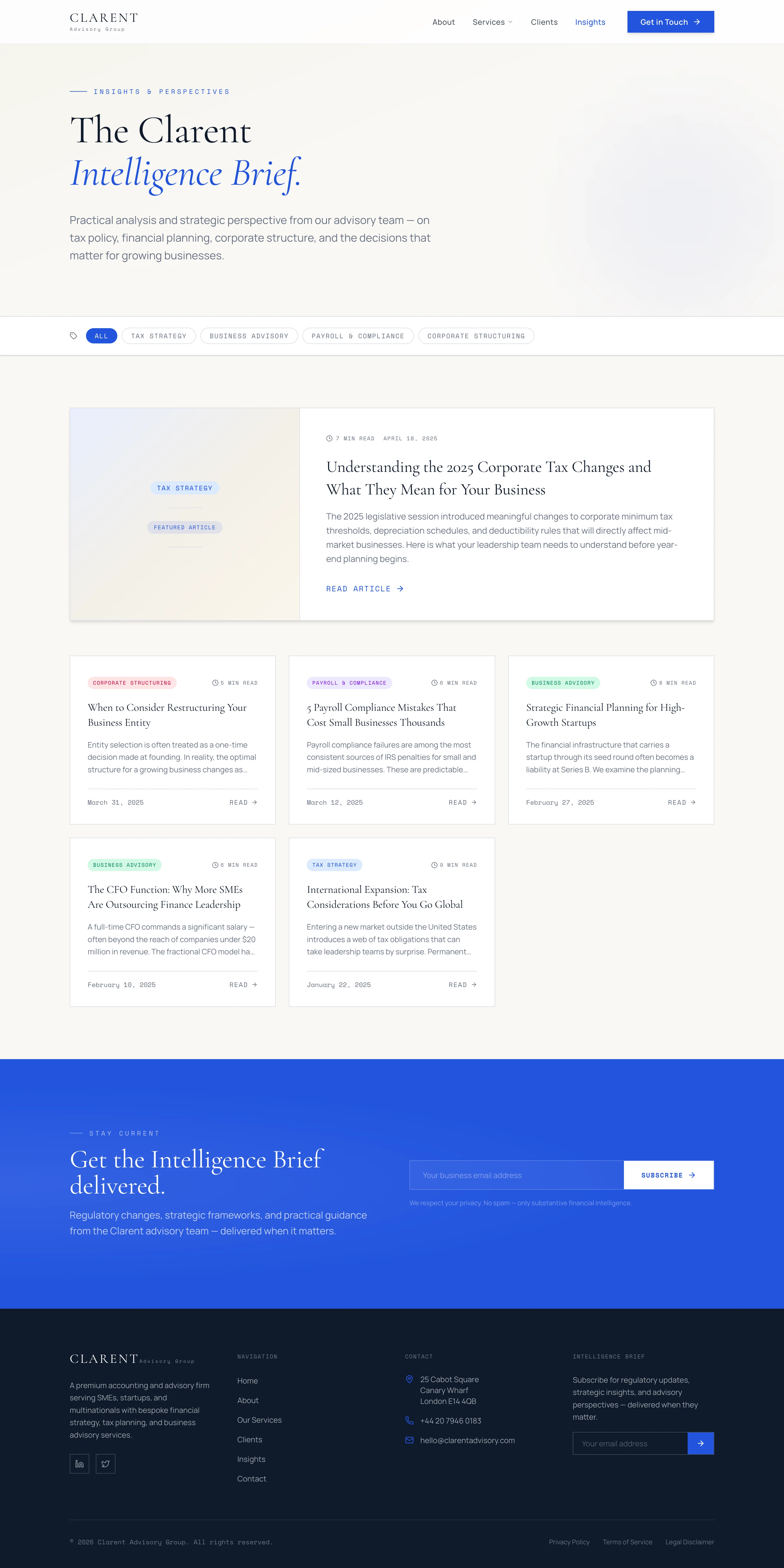 Clarent Advisory — website page view 5